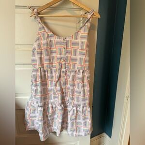 Linen tiered Pride dress sz L with pride buttons and pockets!